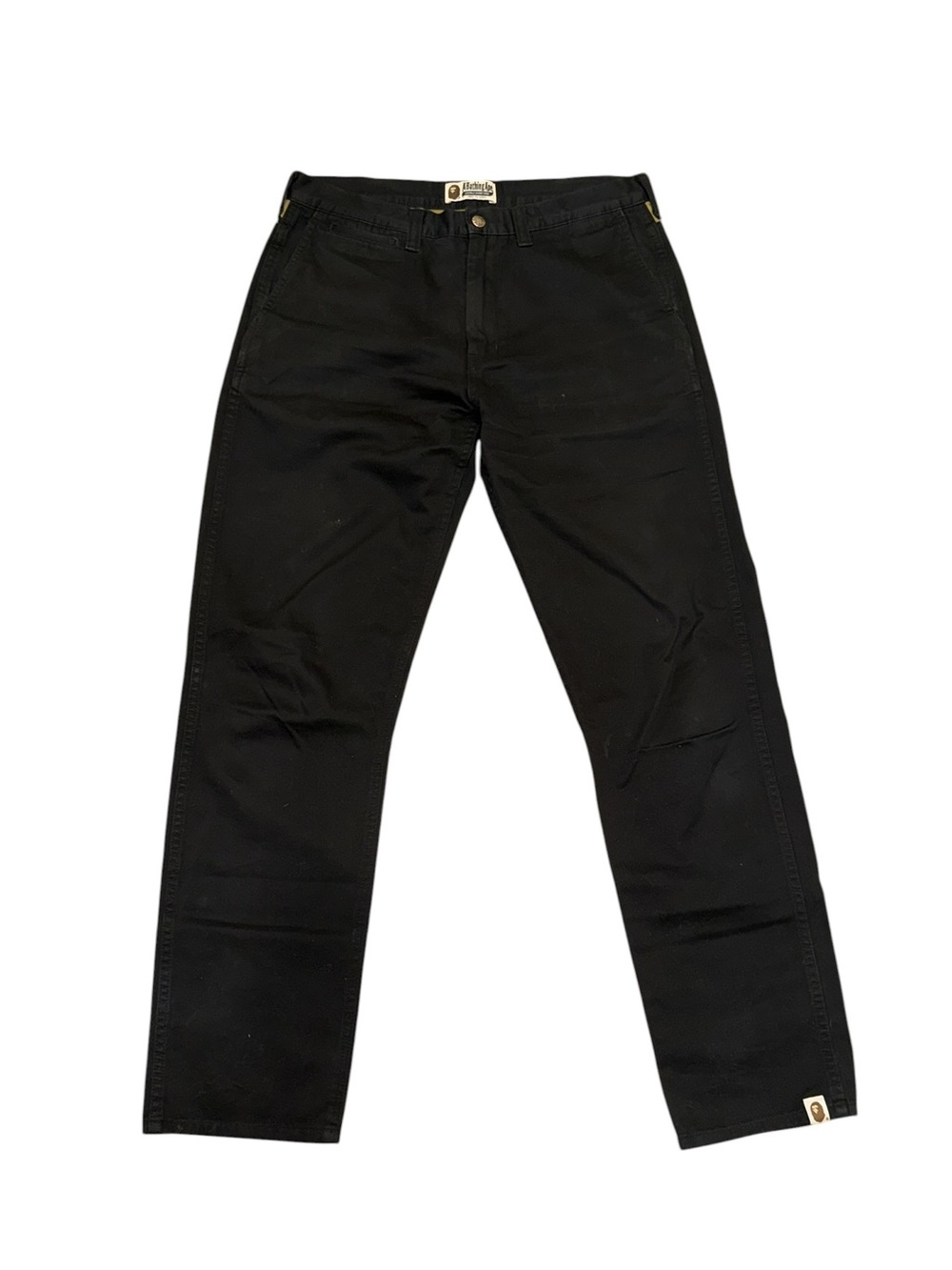 BAPE A Bathing Ape Men’s Black Cotton Work Pants Skater Camo Logo Distressed Med